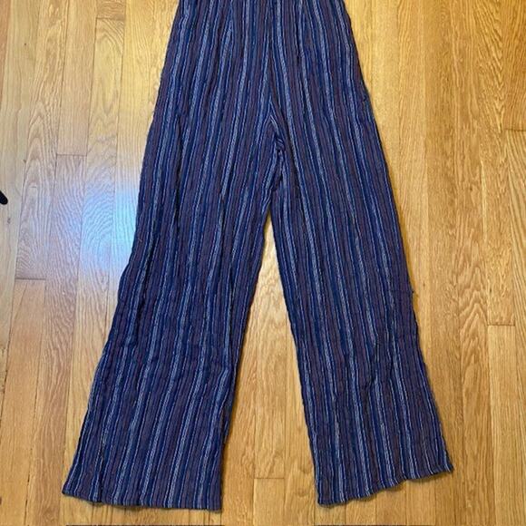 Moon River Womens XS Wide Leg Navy Blue Striped Cotton Backless Jumpsuit Romper - Picture 4 of 11